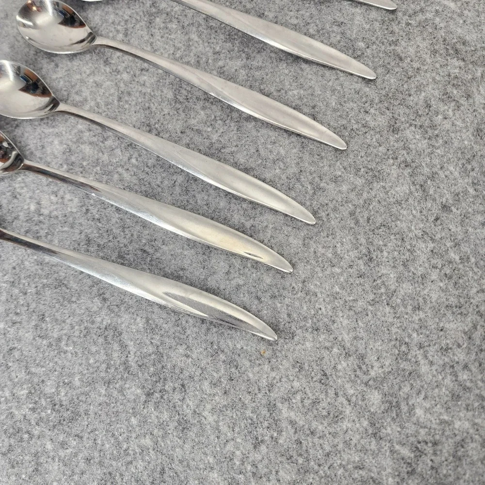 Gorham Stainless Steel Iced Tea Spoons Set of 8 Mid Century Modern Silver 7.5in